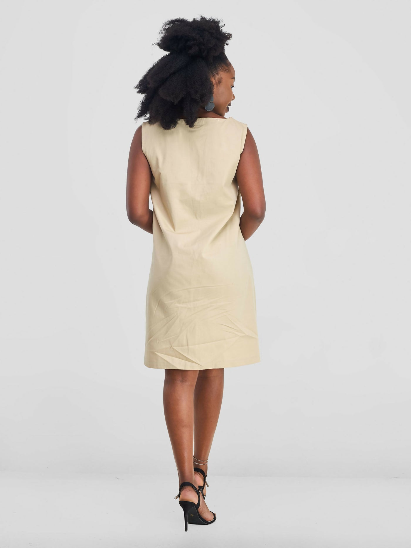 Sleeveless Animal Tree Line Dress - Beige - Shopzetu