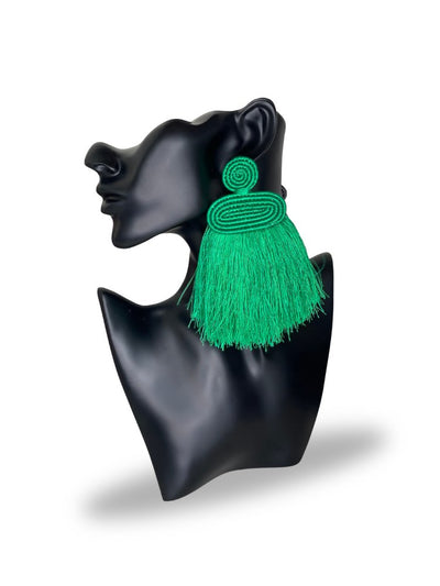 Tuli Liana Tassel Earring - Green - Shopzetu