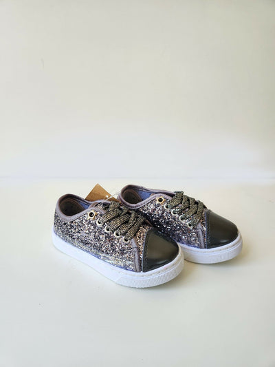 Girls Glitter Trainers Shoes - Grey - Shopzetu