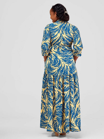 Salok Havilah Wear Ella Dress - Blue / Yellow Print - Shopzetu