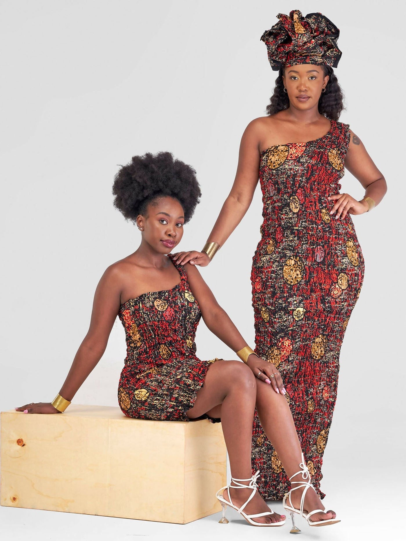 Tayari Fashion House Ankara Stretch Long Dress - Orange Print - Shopzetu