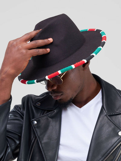 Umbo Colllections Beaded Fedora Hat - Black Kenyan Flag - Shopzetu