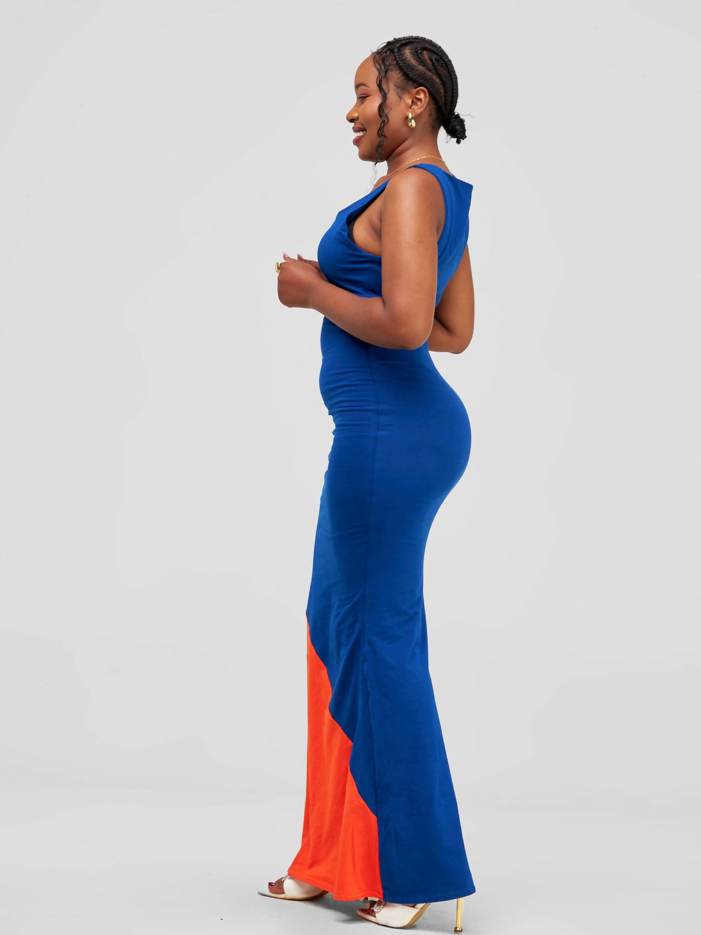 Tuli Zeyara Colour Block Jersey Maxi Dress - Royal Blue & Orange