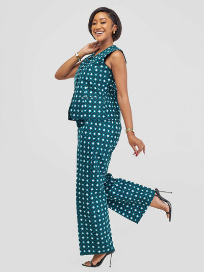 SBV Ankara Pant Suit - Green / White Print - Shopzetu