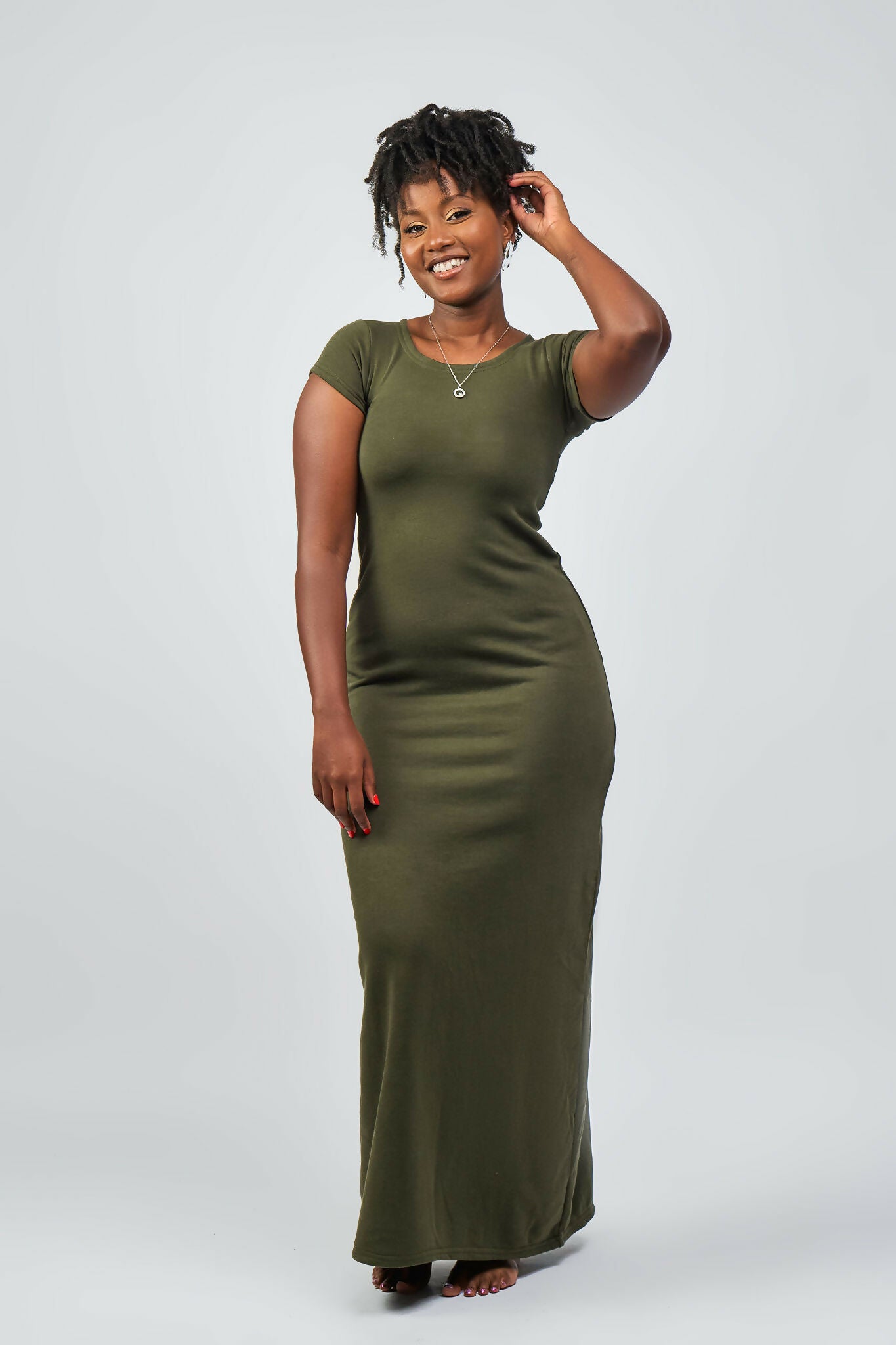 Zia Africa “Soft & Cozy” Short Sleeve Maxi Dress - Army Green