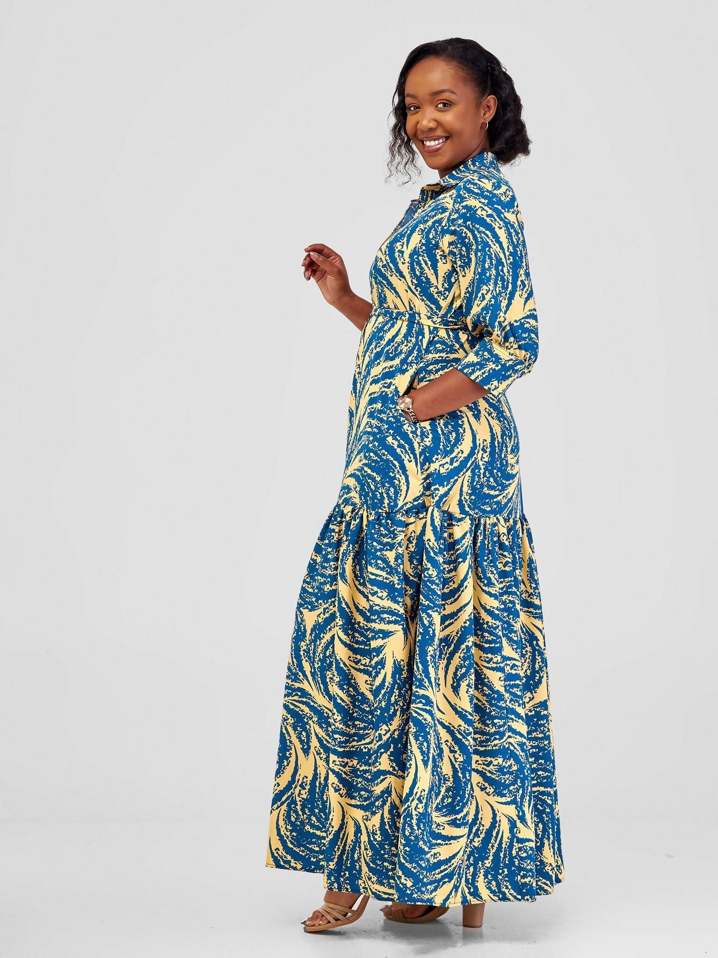 Salok Havilah Wear Ella Dress - Blue / Yellow Print - Shopzetu