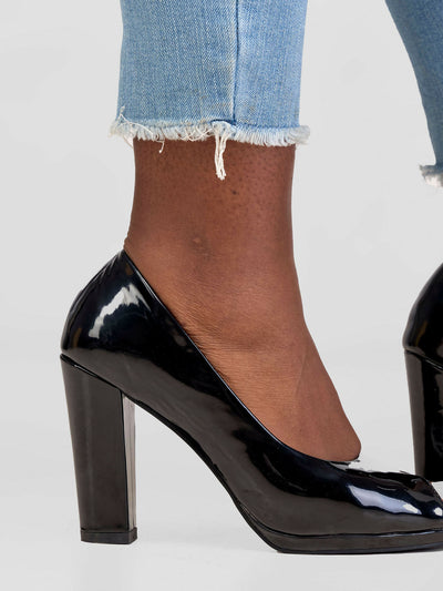 Be Unique Zara Peep Toe Chunky Heel - Black