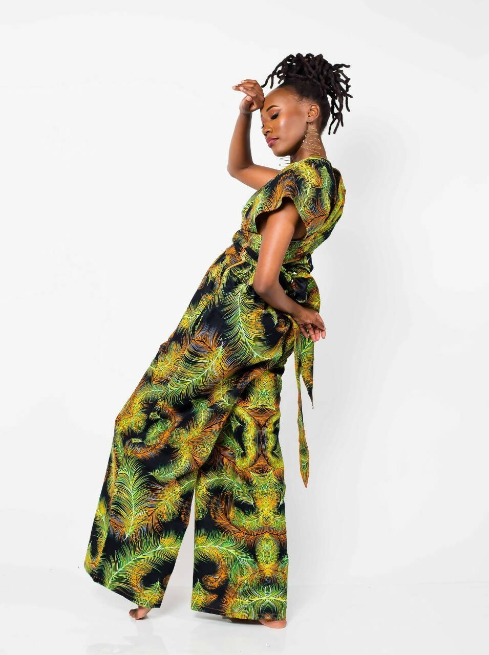 African Yuva Olive Infinity Jumpsuit - Green Print - Shopzetu