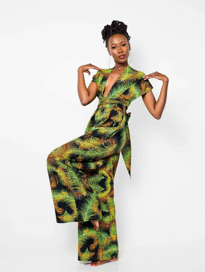 African Yuva Olive Infinity Jumpsuit - Green Print - Shopzetu