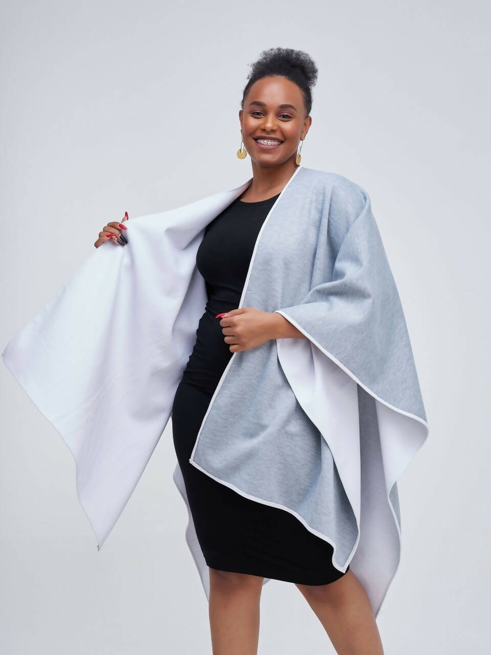 African Yuva Reversible Cairo Wrap Cape - Grey - Shopzetu