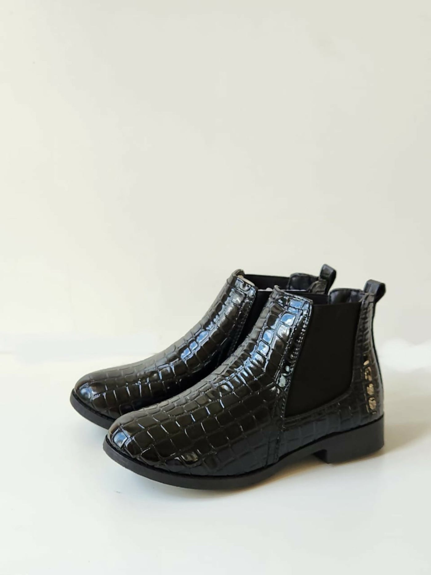 Patent Croc Chelsea Boot - Black - Shopzetu