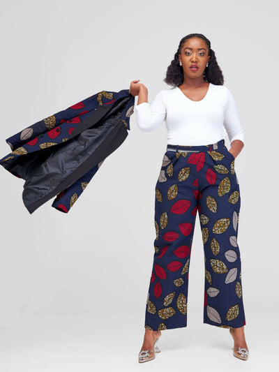 SBV Ankara Pant Suit - Navy Blue Print - Shopzetu