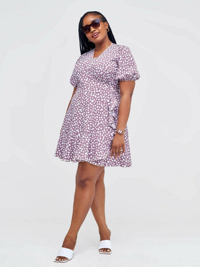 Lizola Mueni Dotted Wrap Dress - Brown - Shopzetu