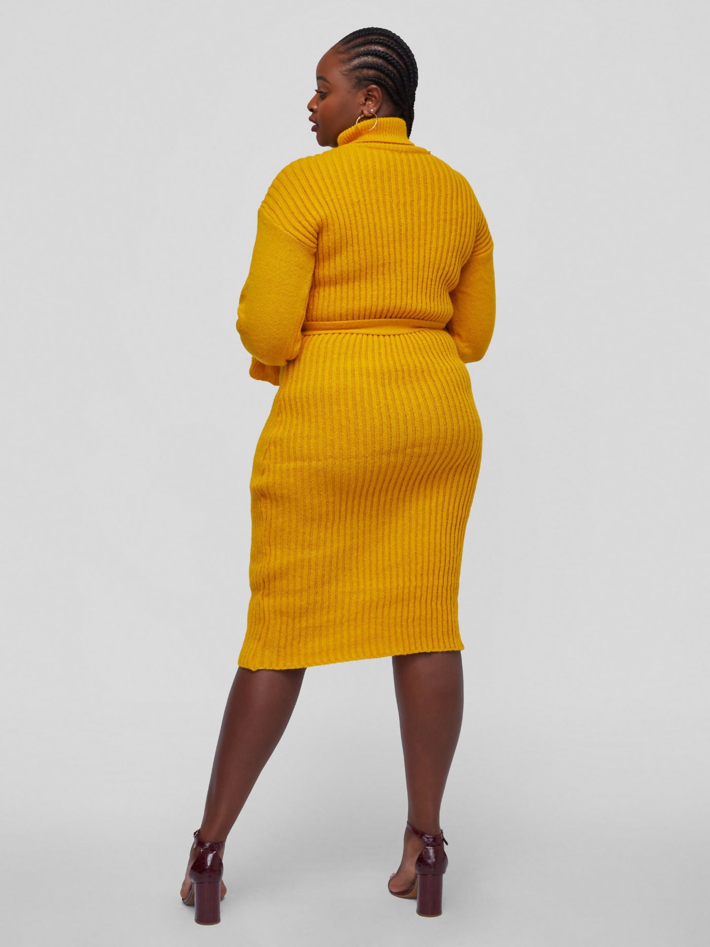 Tuli Nashua Turtle Neck Sweater Dress - Mustard - Shopzetu