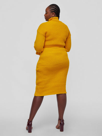 Tuli Nashua Turtle Neck Sweater Dress - Mustard - Shopzetu