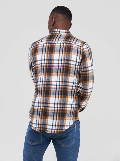 Stylish Sisters Men Flannel Shirt - Brown / White - Shopzetu