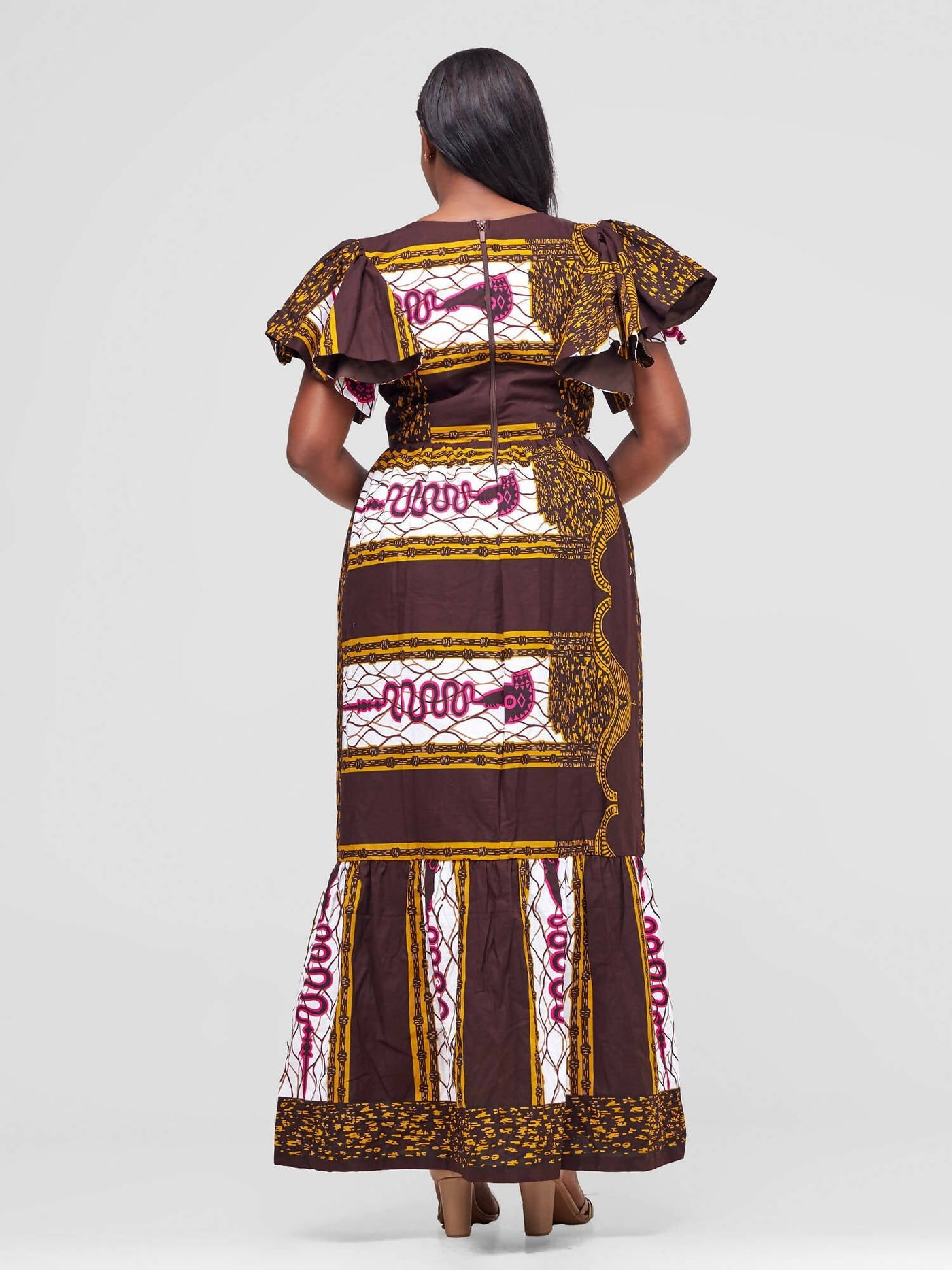 Afafla Ankara Dress - Brown - Shopzetu