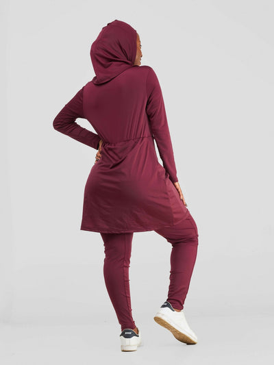 Zaiba Creations Modest Workout Skirt Jumpsuit With Hijab Set - Maroon - Shopzetu