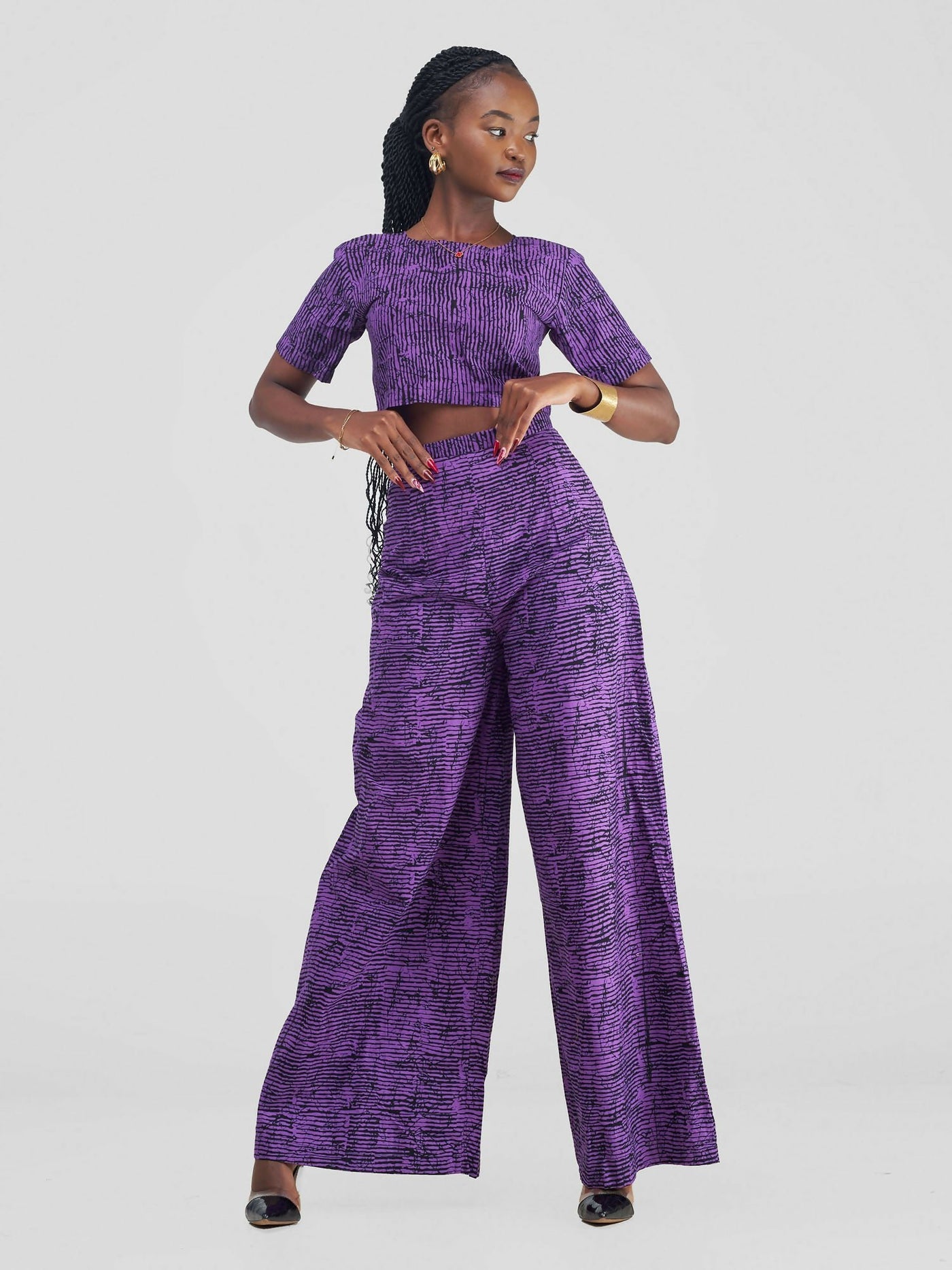 African Yuva Ella African Print Palazzo Set - Purple - Shopzetu