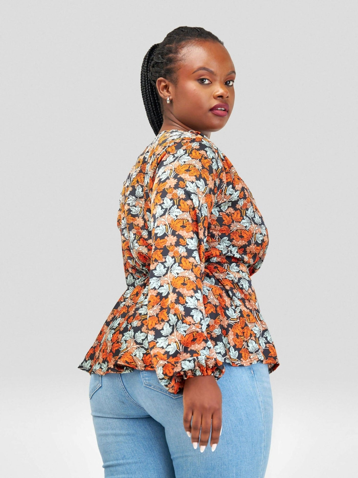 Silk House Collection Hulya Top - Orange Print / Brown - Shopzetu