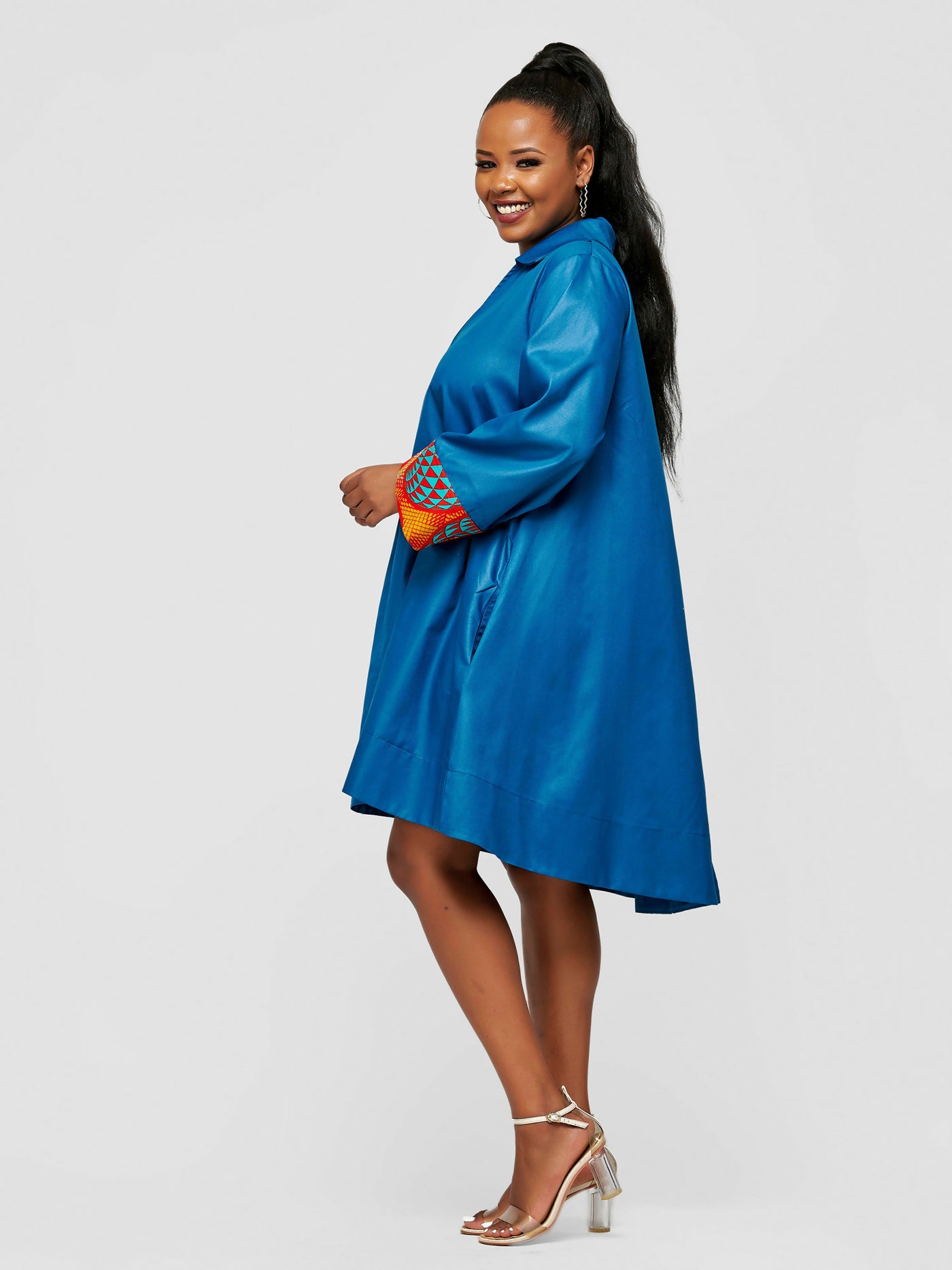 Tuli Zuri Shift Dress - Teal / Ankara - Shopzetu