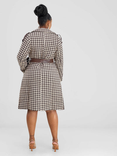 Stylish Sisters Houndstooth Trench - Coat Jacket - Brown / White - Shopzetu