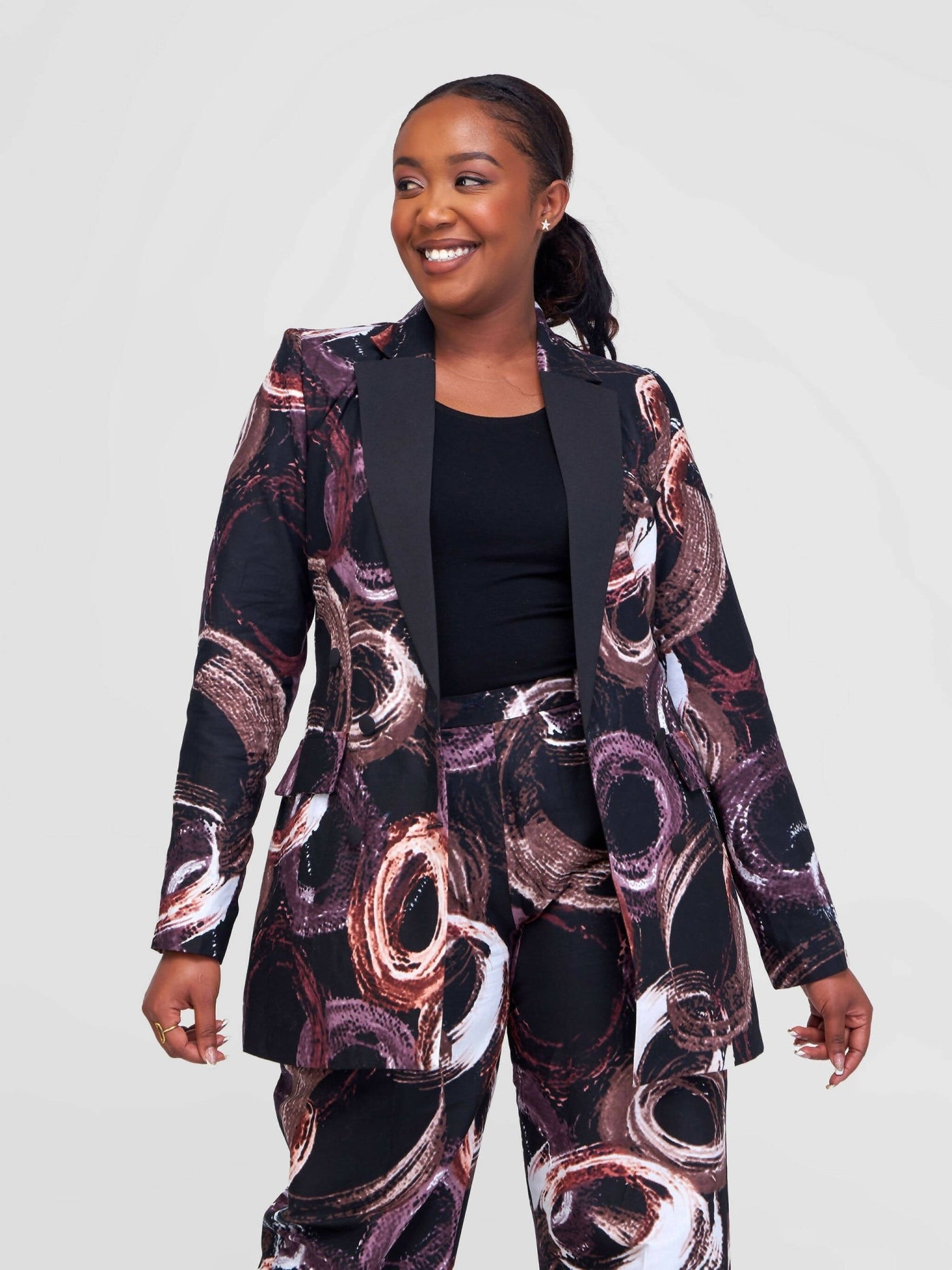 SBV Ankara Pant Suit - Purple Print - Shopzetu