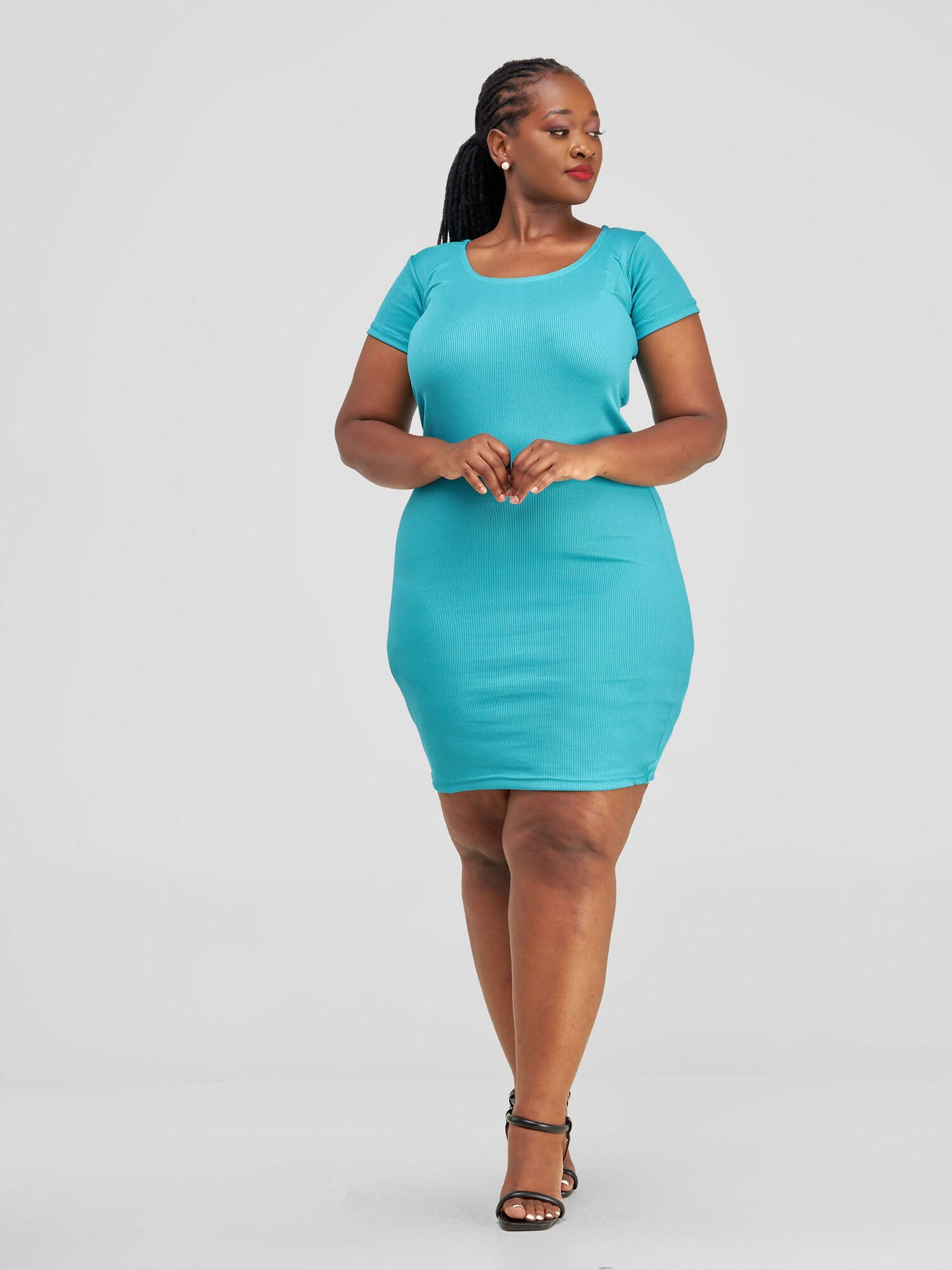 Chic Plug Stretchy Dress - Turquoise