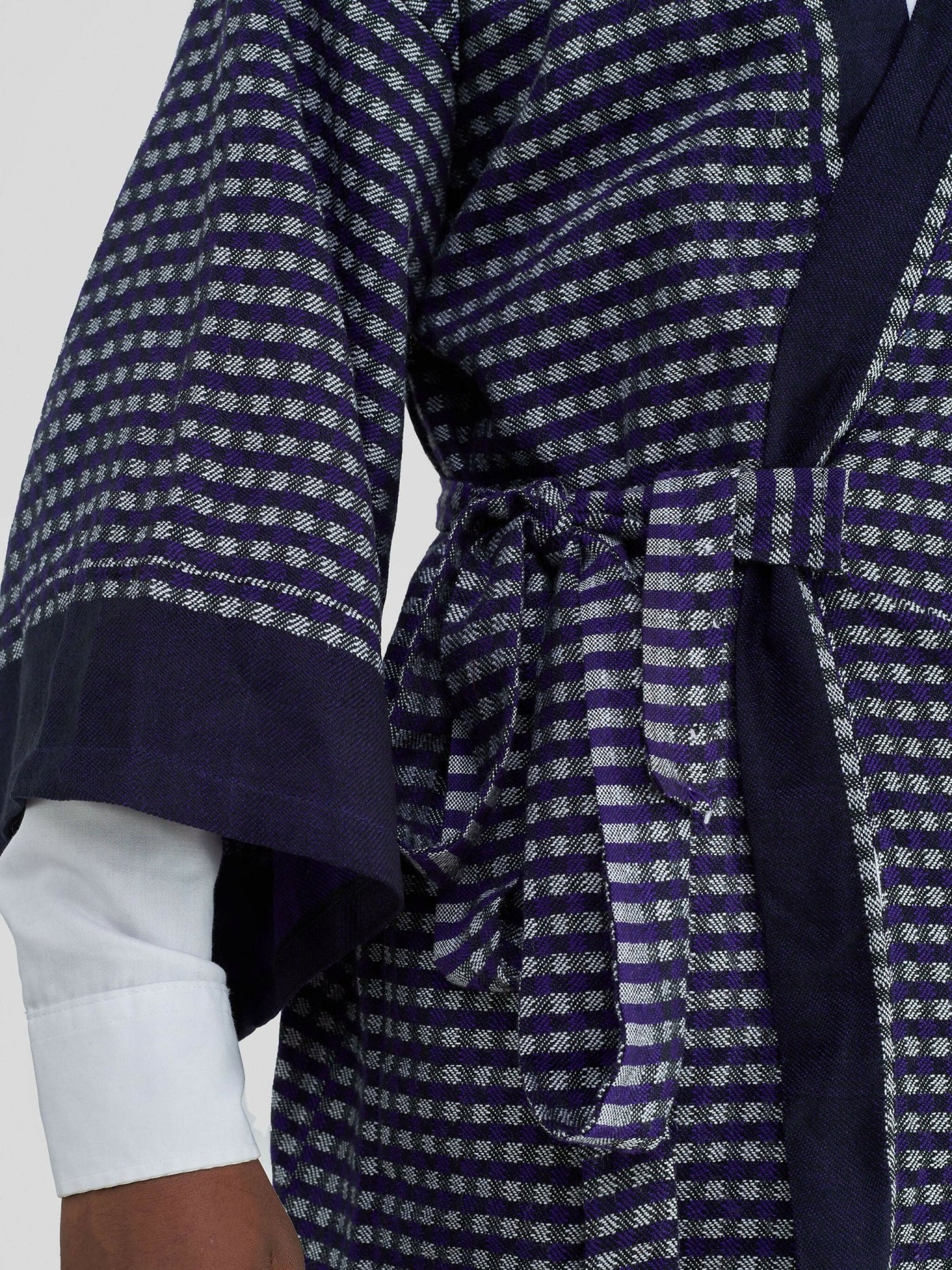 Checkered Weave Wrap Kimono - Purple - Shopzetu