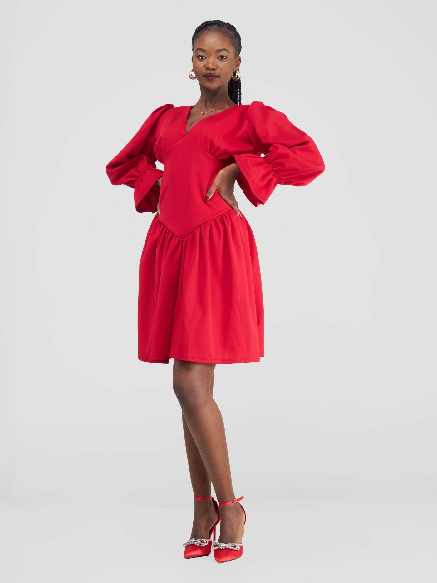 Vuli Closet Skater Dress - Red - Shopzetu