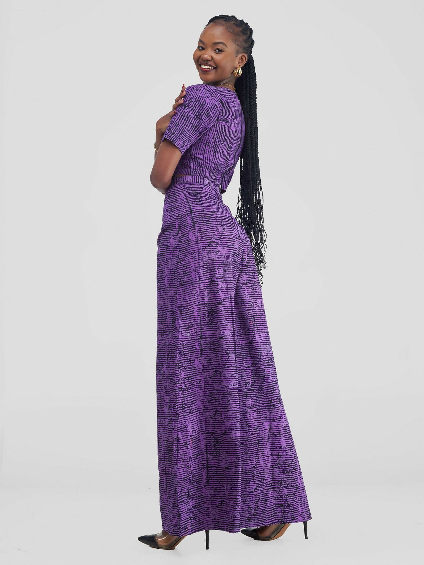 African Yuva Ella African Print Palazzo Set - Purple - Shopzetu