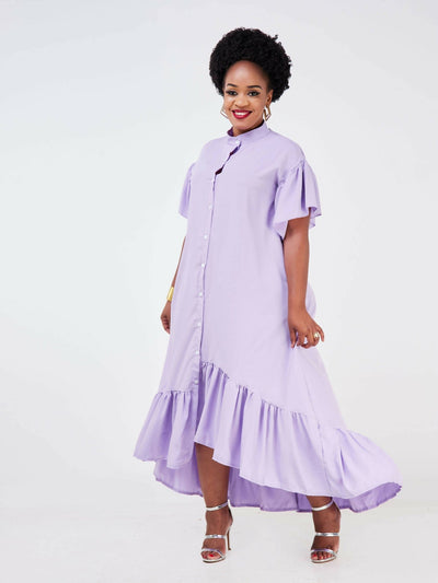 Dd Holdings Maly Frill Arm High Low Dress - Purple - Shopzetu