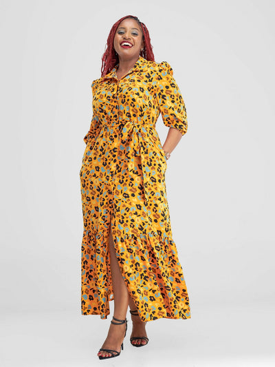 Lizola Dalas Sleeved Maxi Dress - Yellow / Blue / Black Prints - Shopzetu