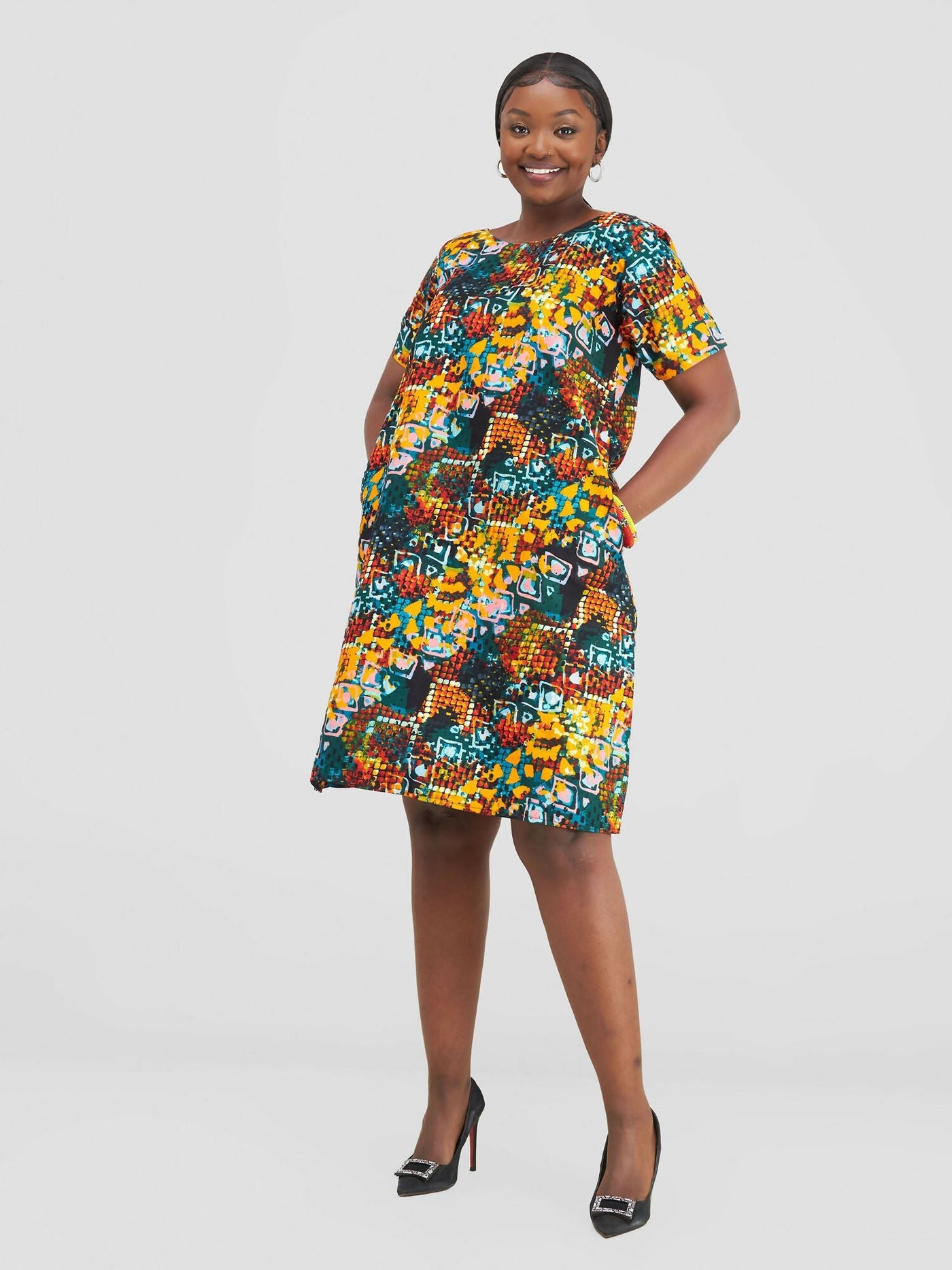 Ankara Dress - Yellow/Blue - Shopzetu