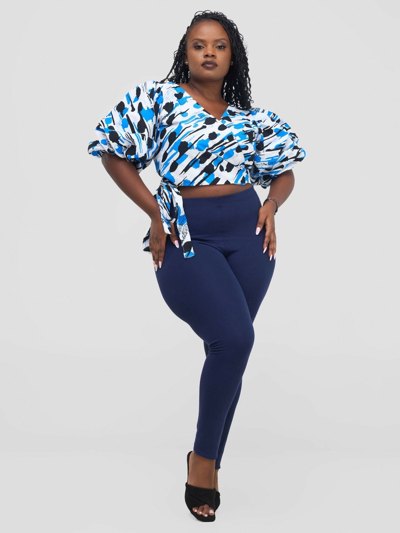 Chic Clique Waridi Wrap Top - Blue / White - Shopzetu