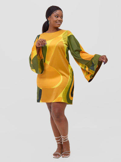 Vivo Kelemi Above Knee Dress - Yellow / Green Waso Print - Shopzetu