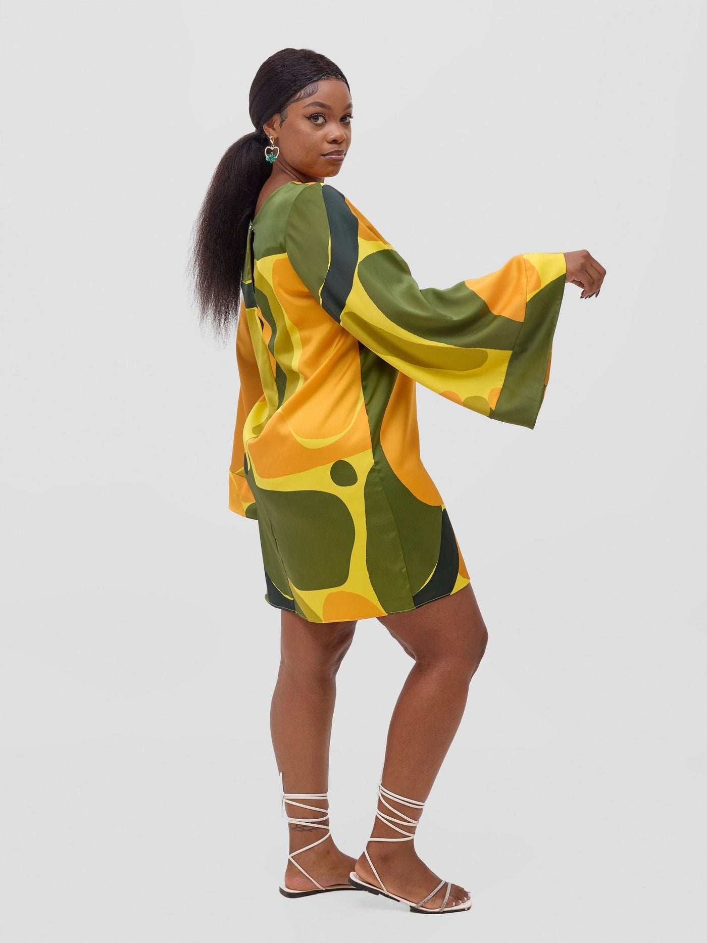 Vivo Kelemi Above Knee Dress - Yellow / Green Waso Print - Shopzetu