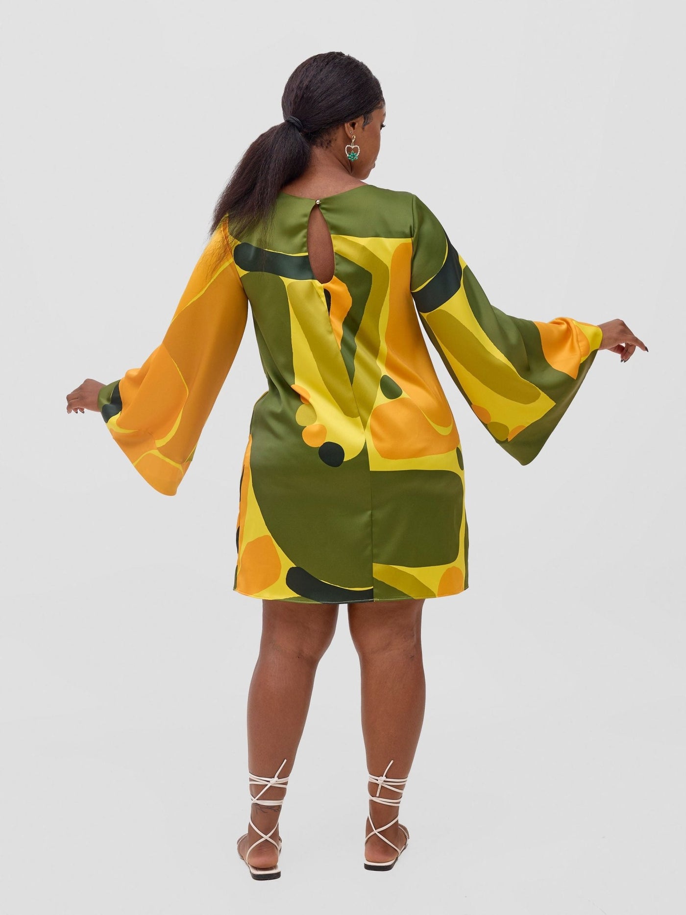 Vivo Kelemi Above Knee Dress - Yellow / Green Waso Print - Shopzetu