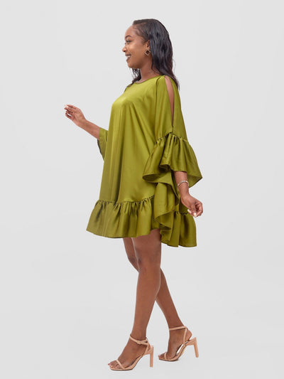 Vivo Malindi Tunic Dress With Frills - Olive - Shopzetu