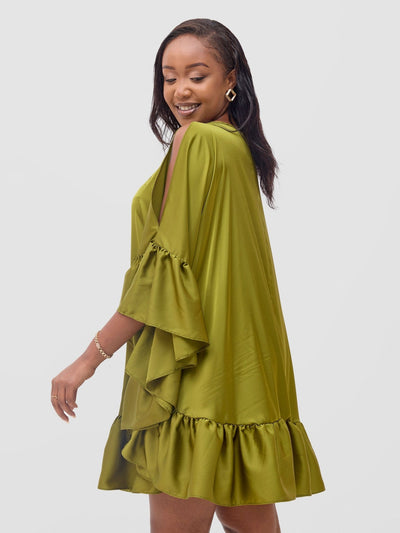 Vivo Malindi Tunic Dress With Frills - Olive - Shopzetu