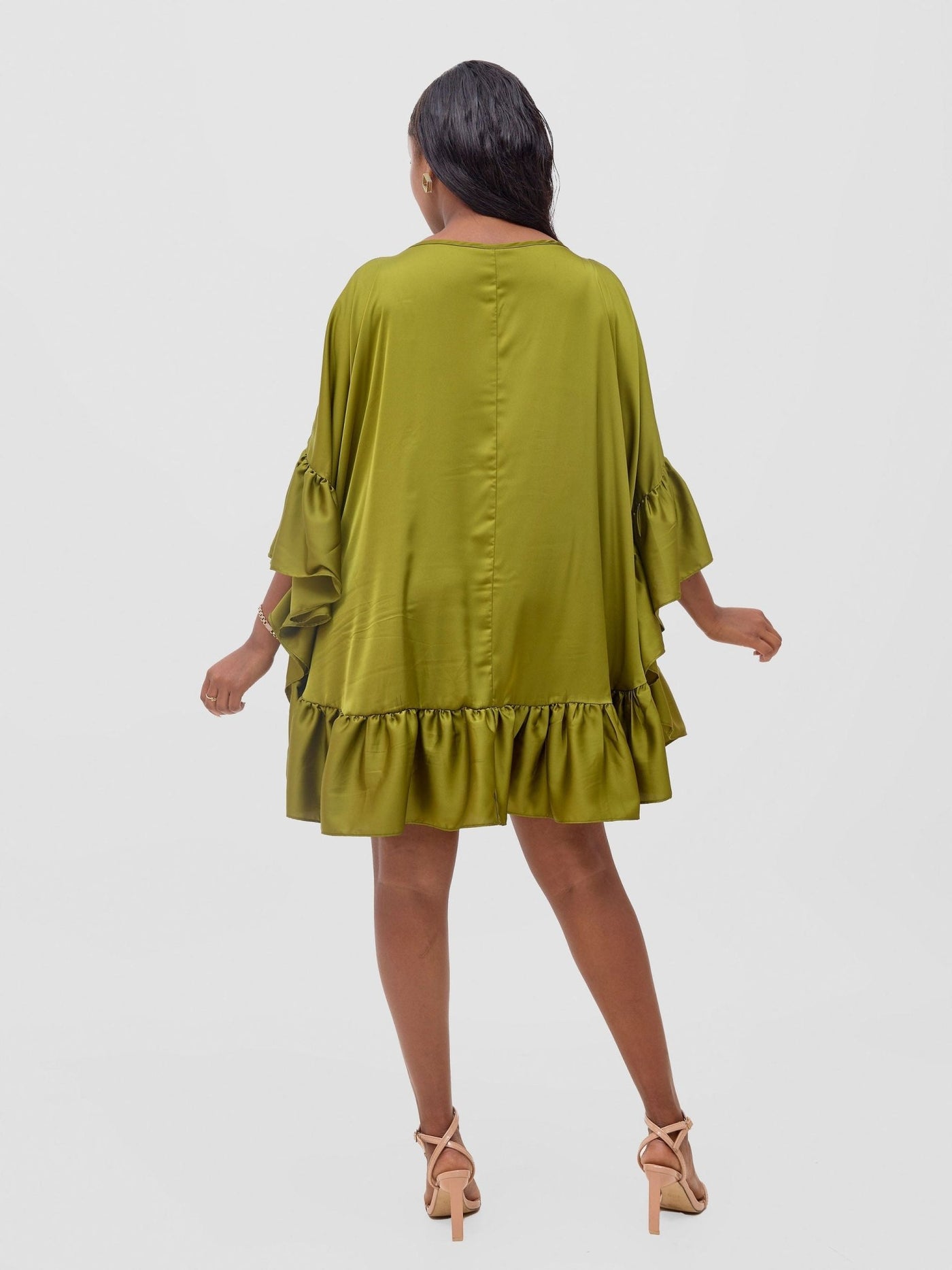 Vivo Malindi Tunic Dress With Frills - Olive - Shopzetu