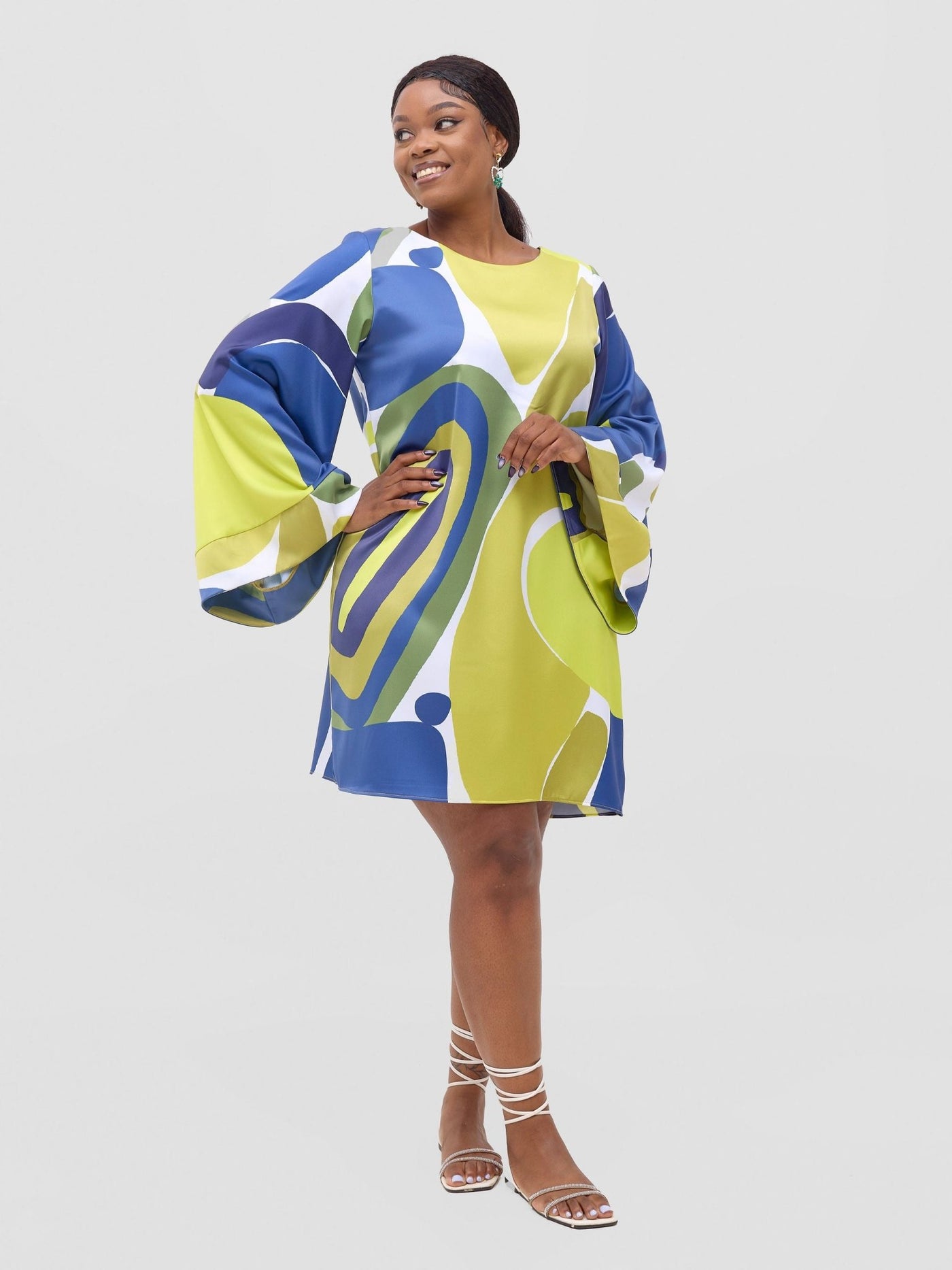 Vivo Kelemi Above Knee Dress - Royal Blue / Lime Waso Print - Shopzetu