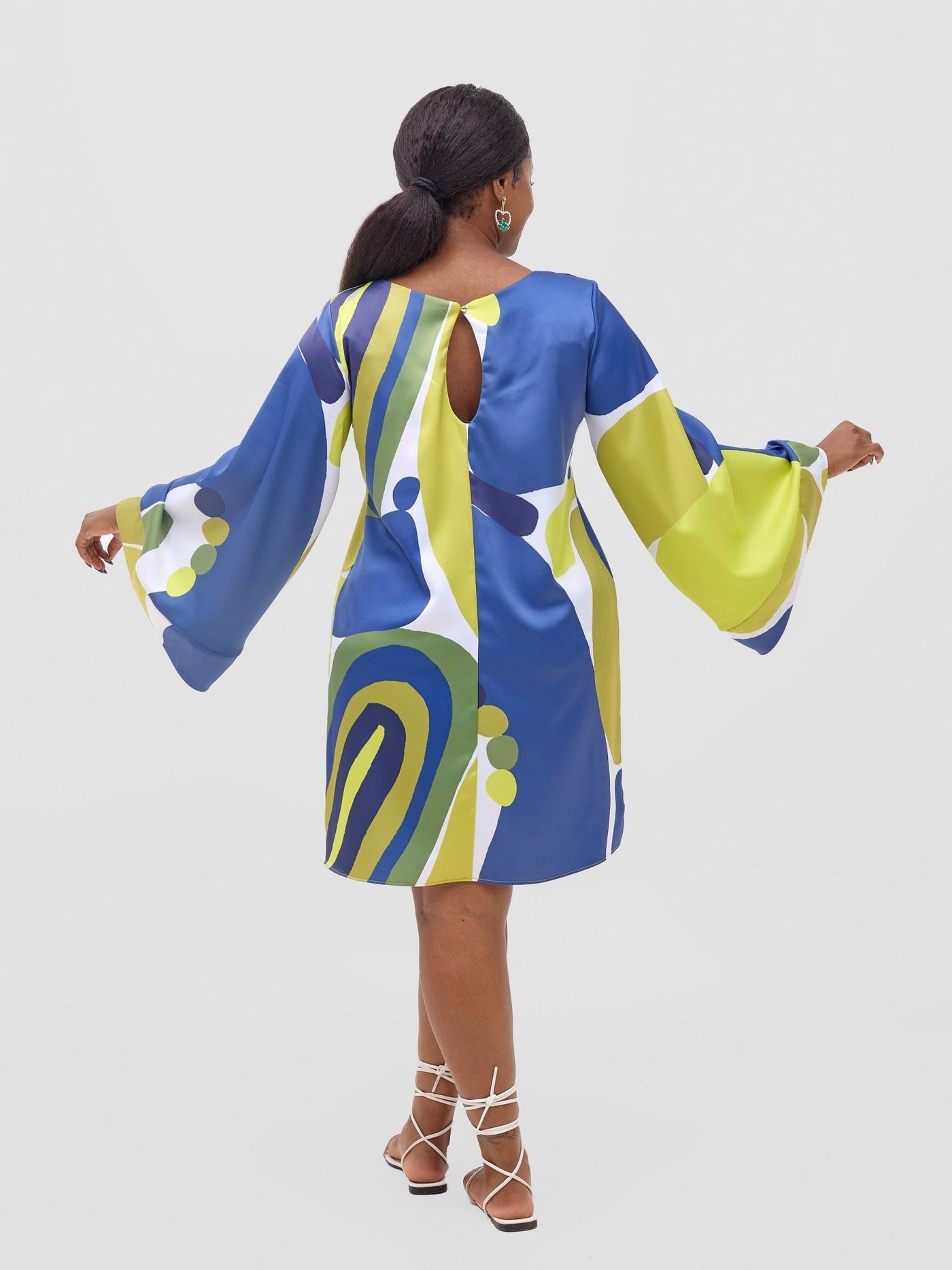 Vivo Kelemi Above Knee Dress - Royal Blue / Lime Waso Print - Shopzetu