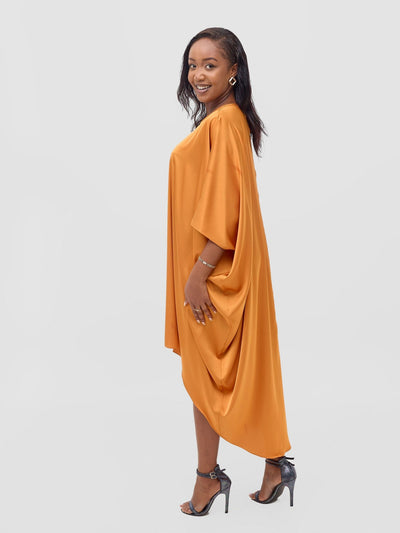 Vivo Lani Satin High Low Dress - Mustard - Shopzetu