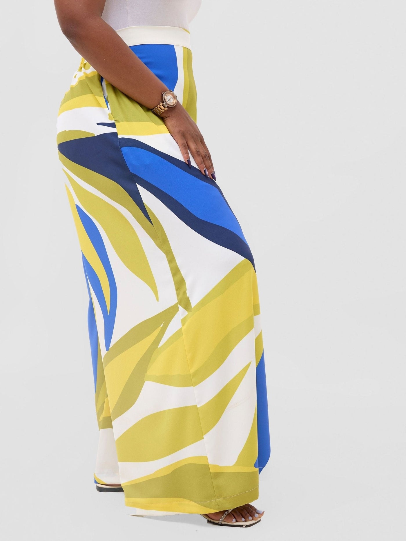 Vivo Kelemi Crepe Wide Leg Pants - Royal Blue / Green Lana Print - Shopzetu