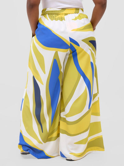 Vivo Kelemi Crepe Wide Leg Pants - Royal Blue / Green Lana Print - Shopzetu