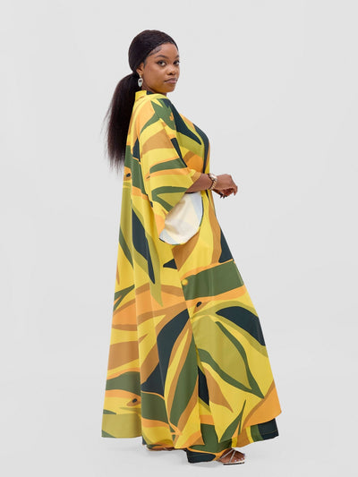 Vivo Kelemi Flared Sleeve Kimono - Yellow / Green Lana Print - Shopzetu