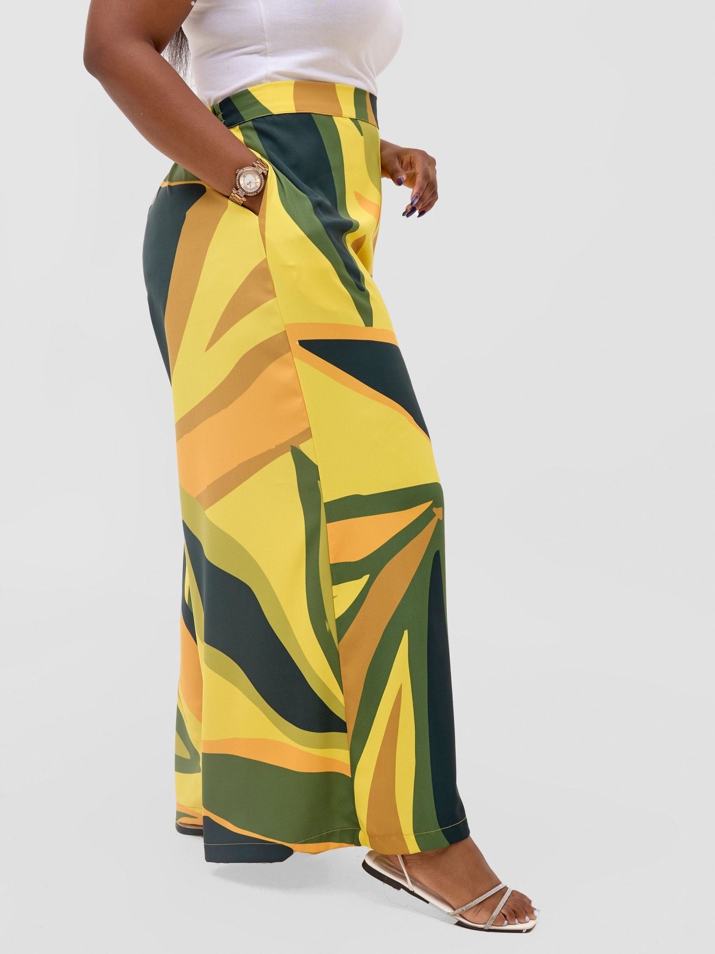 Vivo Kelemi Crepe Wide Leg Pants - Yellow / Green Lana Print - Shopzetu