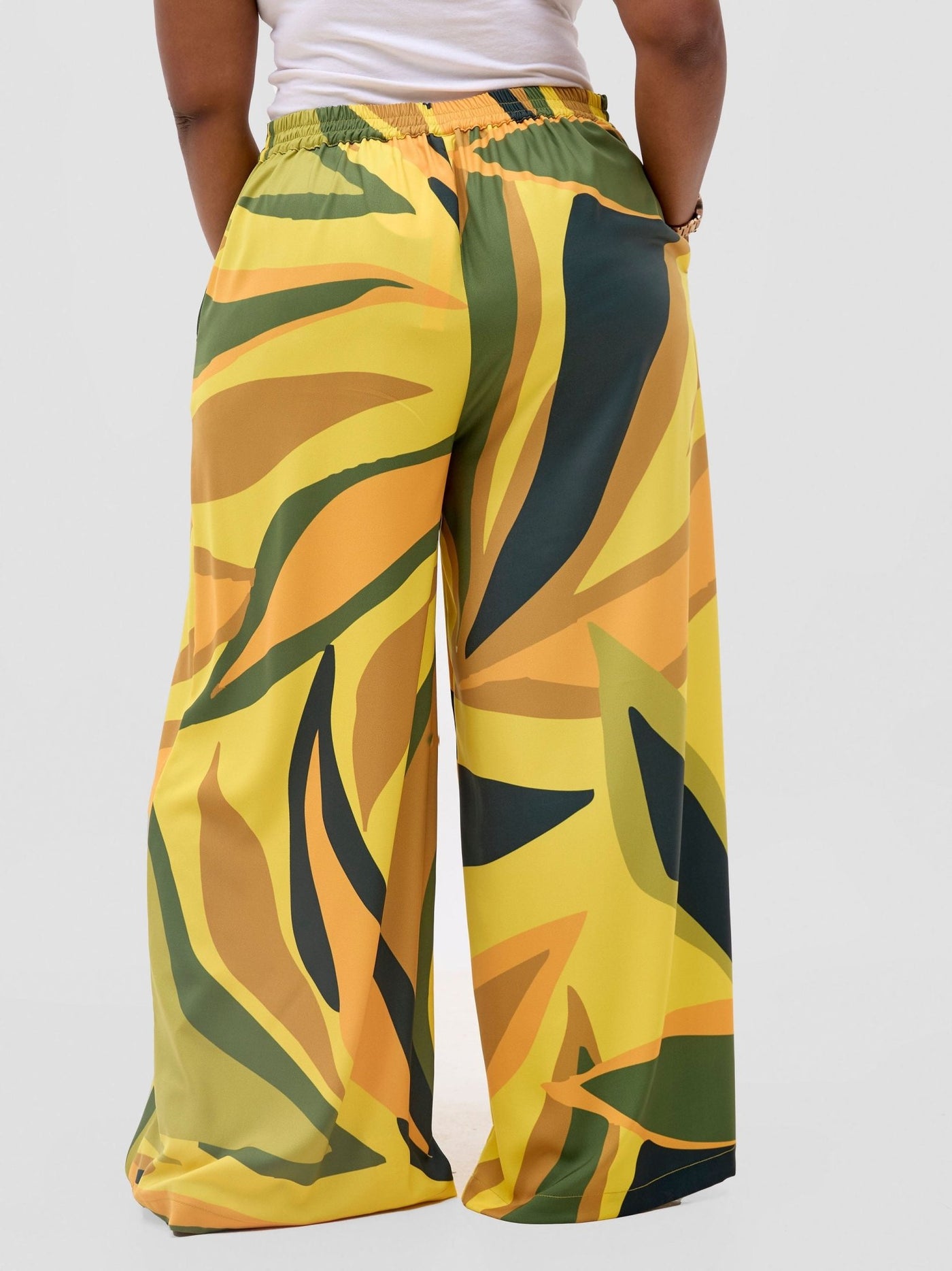 Vivo Kelemi Crepe Wide Leg Pants - Yellow / Green Lana Print - Shopzetu