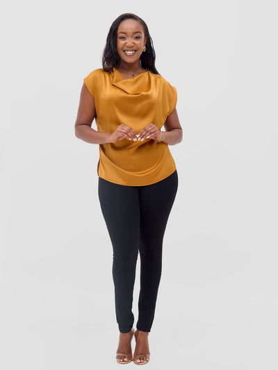 Vivo Meli Cowl Top - Dark Mustard - Shopzetu